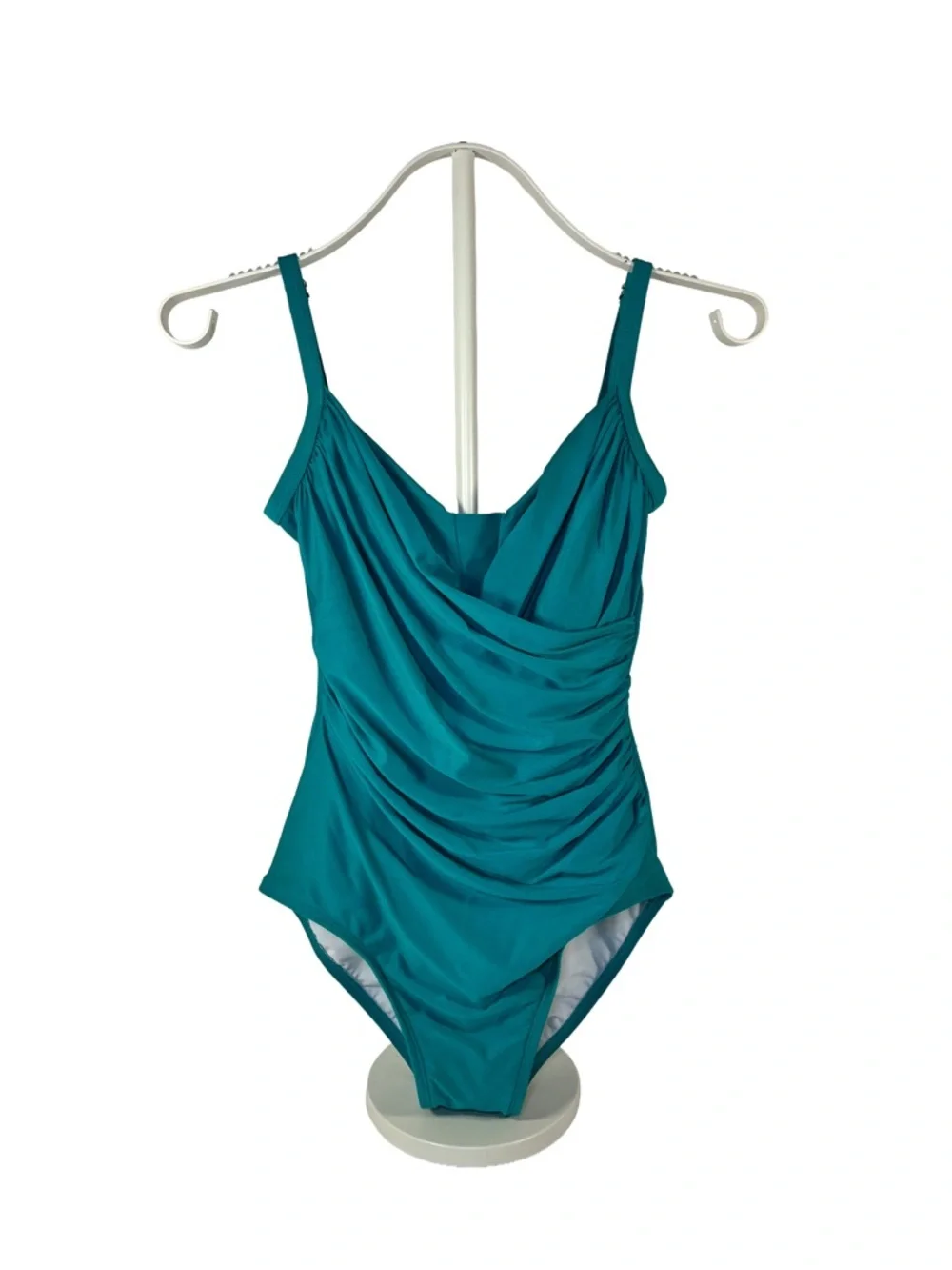Jantzen Classics Teal Green Blue One Piece Swimwear Ruching, Size 8